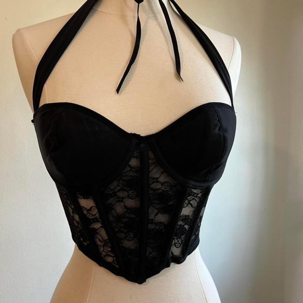 Killstar black petal bra lace corset top goth pinup large